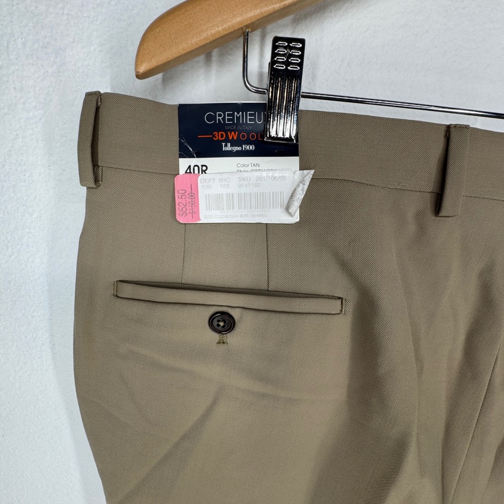 CREMIEUX Mens Wool Dress‎ Pants NEW 40R Tollengo 1900 Unhemmed Italy Tan Luxury - Picture 3 of 7